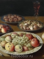 Beert, Osias Still life of bowls with fruit and nuts, bread, two wine glasses