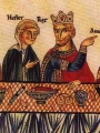 Landsberg, Herrad von Queen Esther and King Ahasuerus (Hortus Deliciarum)  (XII c) (detail)