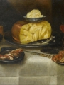 Adriaenssen, Alexander The Elder  Cheese, ham, bread, crabs, two glasses, an inlaid knife and a Bembel on a table top